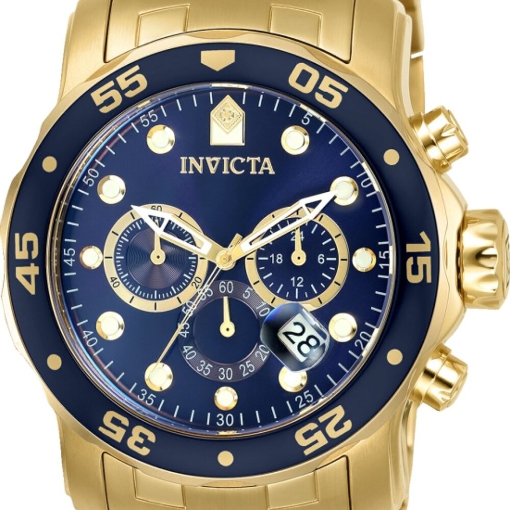 Invicta Men's 48mm PRO DIVER SCUBA CHRONOGRAPH Gold/Blue Tone Bracelet Watch